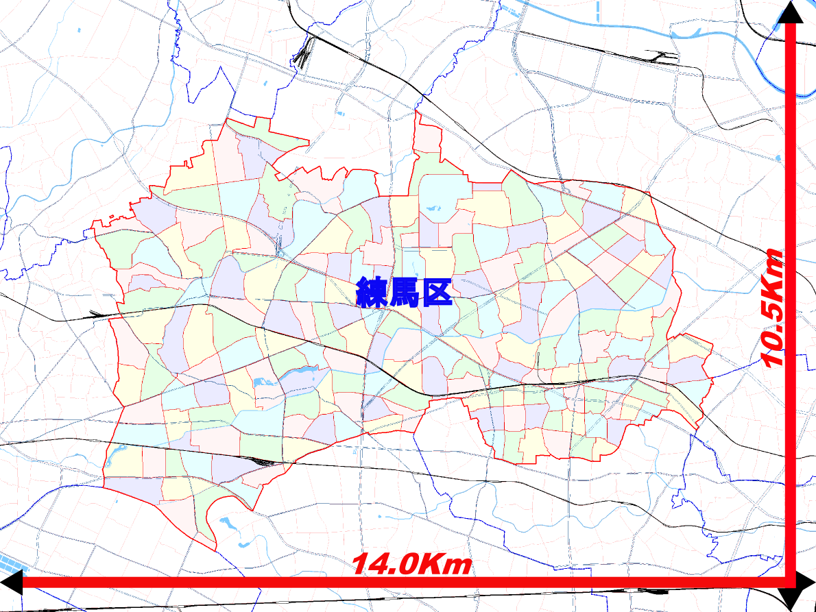 「地図情報ねりまっぷ」の範囲　約14.0km×10.5km